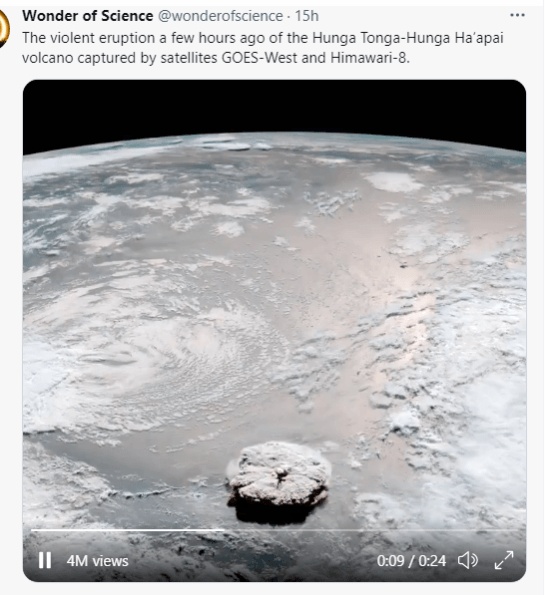 湯加火山噴發(fā)現(xiàn)場似&ldquo;核爆&rdquo;升起蘑菇云