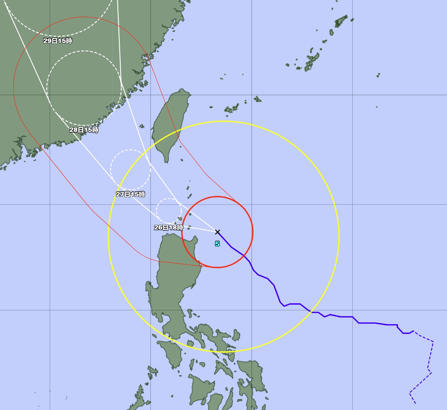 日本氣象預(yù)報2023年第5號超強臺風(fēng)杜蘇芮路徑圖