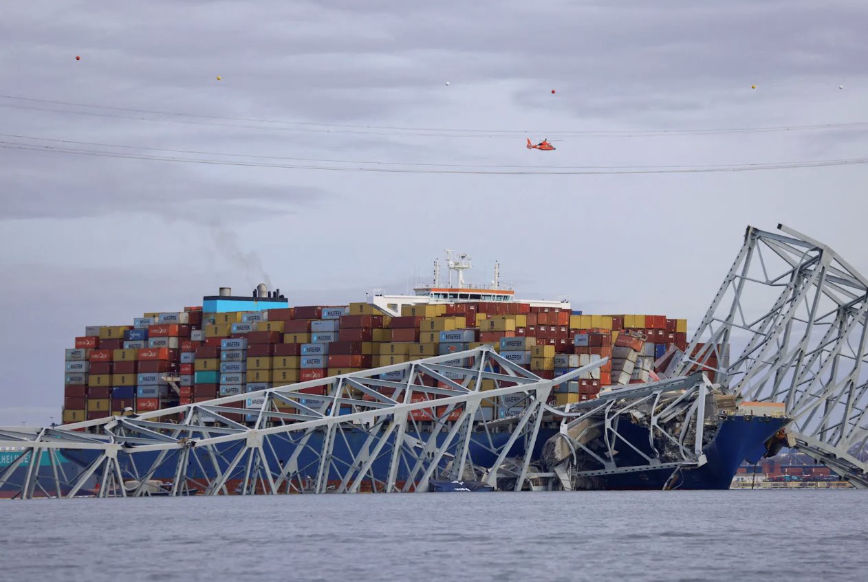 2024年3月26日，美國馬里蘭州巴爾的摩，Dali貨輪撞上弗朗西斯&middot;斯科特基大橋并導致橋梁倒塌。