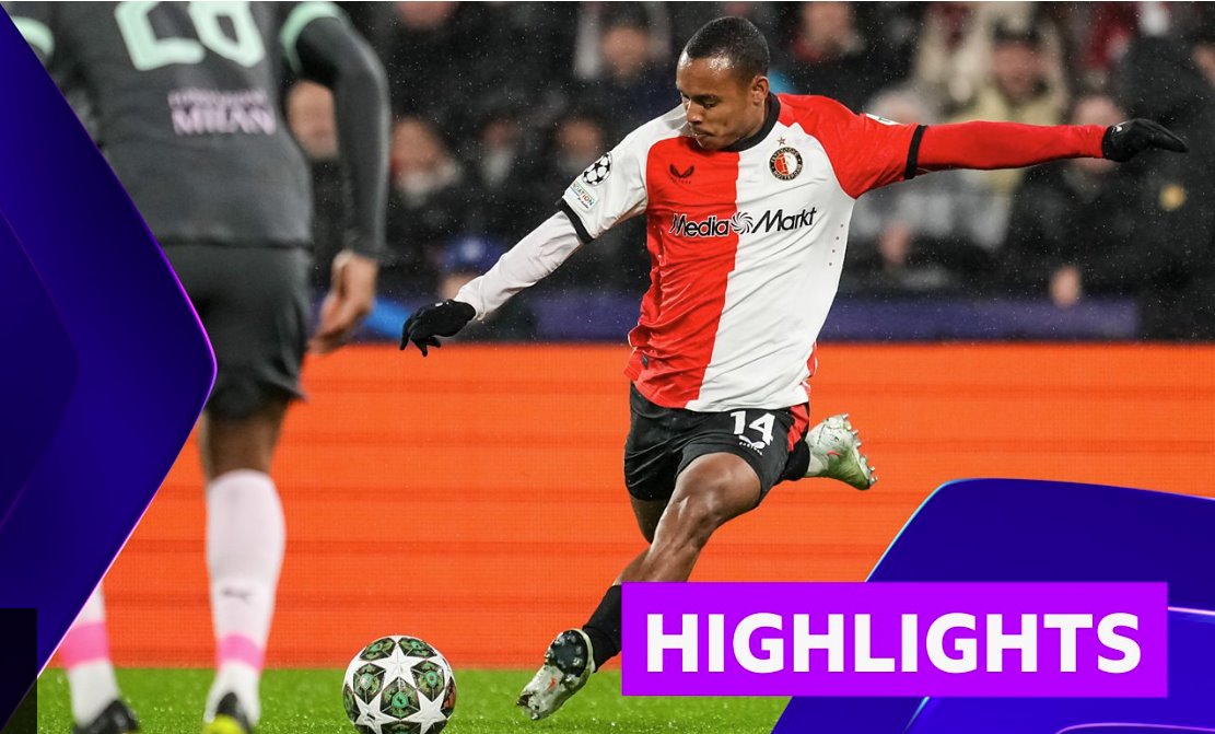 歐冠賽場亮點(diǎn)：費(fèi)耶諾德1-0AC米蘭