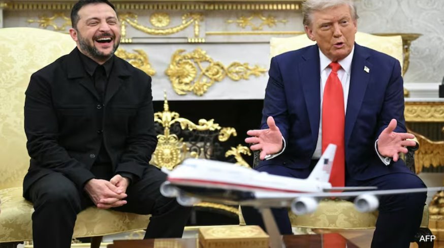 身穿黑色夾克的澤連斯基周一會見了美國總統(tǒng)唐納德&middot;特朗普