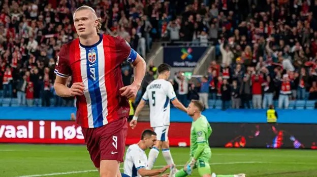 埃爾林&middot;哈蘭德慶祝挪威隊再次進球