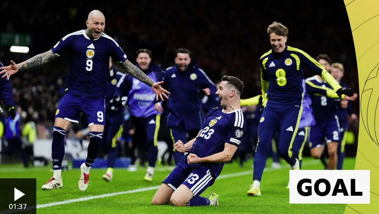 麥克萊恩中場遠射破門，鎖定蘇格蘭世界杯參賽資格。