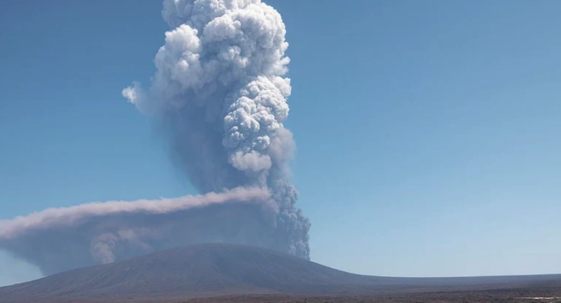 海利古比火山爆發(fā)后，阿夫德拉地區(qū)的村莊被火山灰覆蓋。