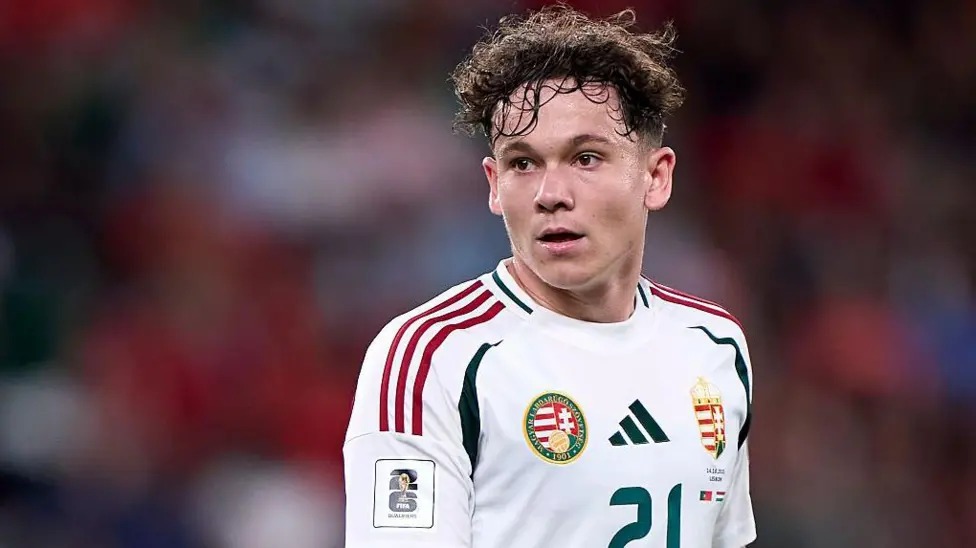 亞歷克斯&middot;托特身穿匈牙利國(guó)家隊(duì)白色球衣