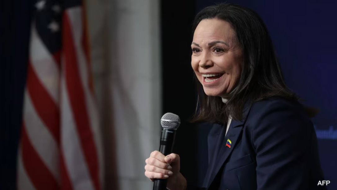 委內(nèi)瑞拉反對(duì)派領(lǐng)導(dǎo)人瑪麗亞&middot;科琳娜&middot;馬查多在華盛頓舉行的新聞發(fā)布會(huì)上發(fā)表講話(huà)