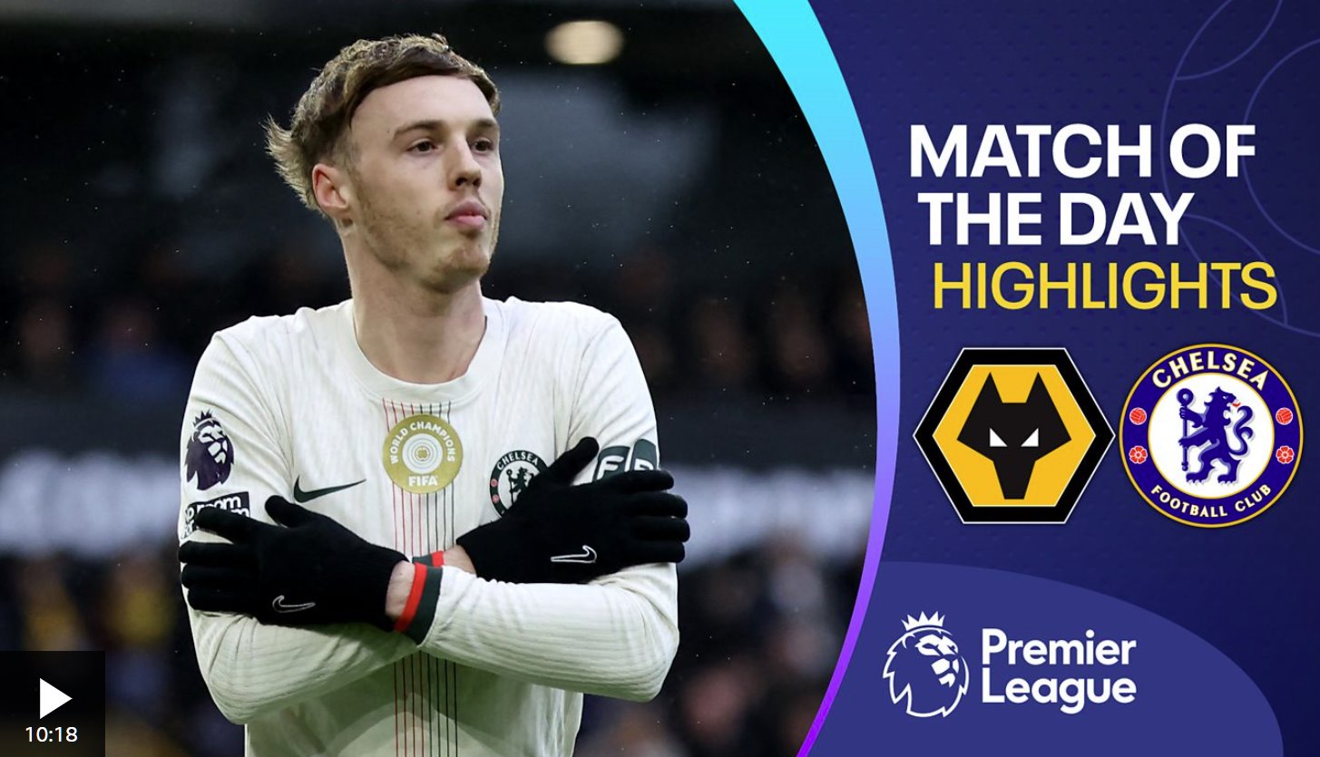 帕爾默上半場(chǎng)上演帽子戲法，切爾西戰(zhàn)勝狼隊(duì)