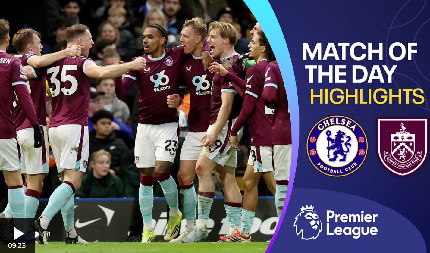 十人應(yīng)戰(zhàn)的切爾西再次丟分，伯恩利在傷停補時階段扳平比分