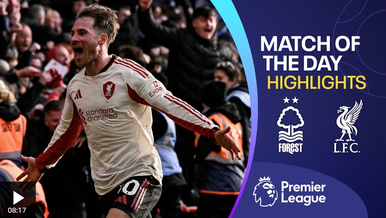 麥卡利斯特在補(bǔ)時(shí)階段攻入制勝球，利物浦擊敗諾丁漢森林