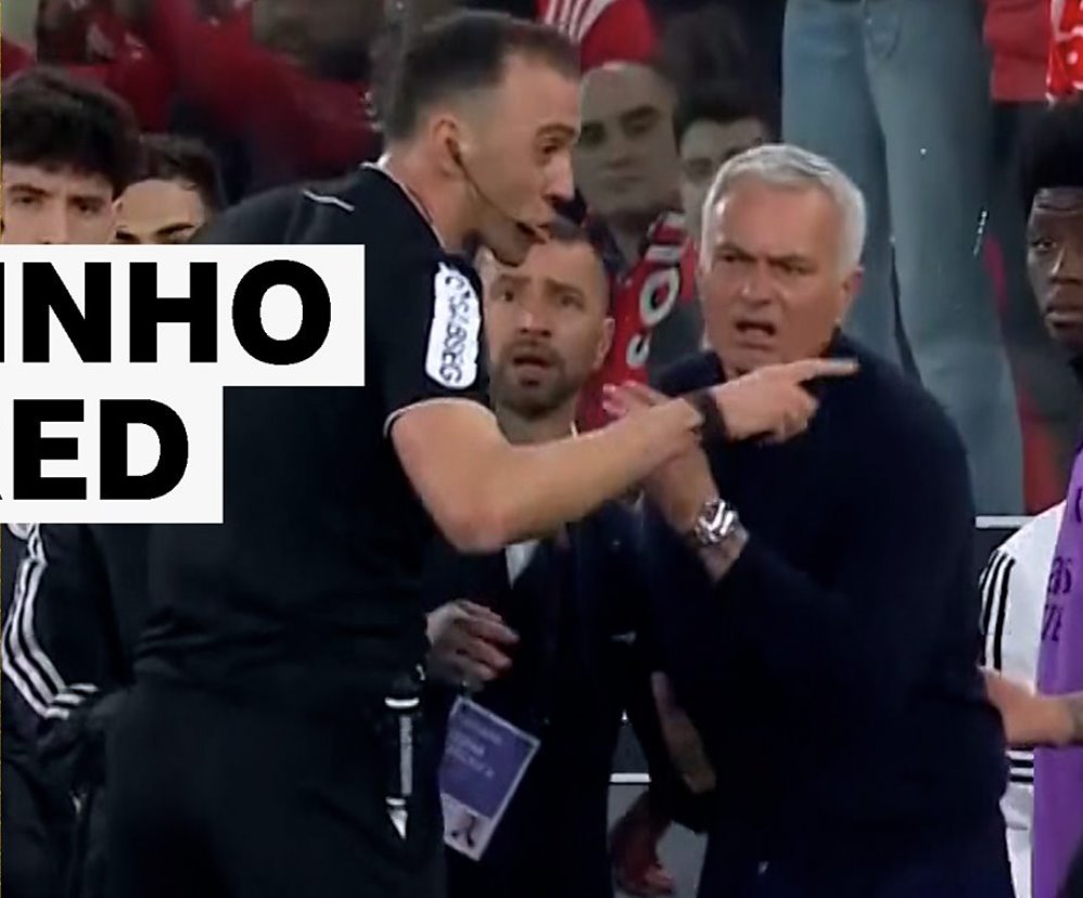 穆里尼奧在比賽尾聲本菲卡扳平比分后被罰下場(chǎng)