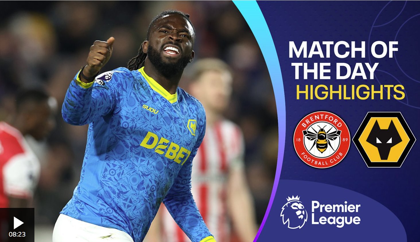 狼隊(duì)在兩球落后的情況下扳平比分，最終在布倫特福德戰(zhàn)平對(duì)手。